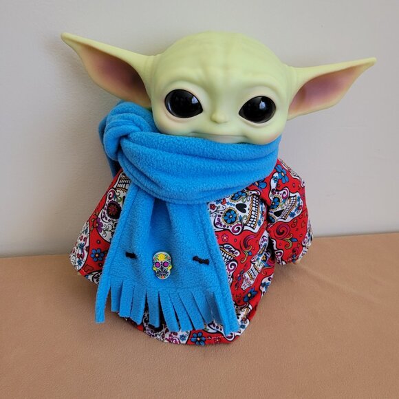 Sugar Skull Halloween 2pc Outfit scarf for 11" Mattel Child Grogu baby yoda Doll - Picture 2 of 6